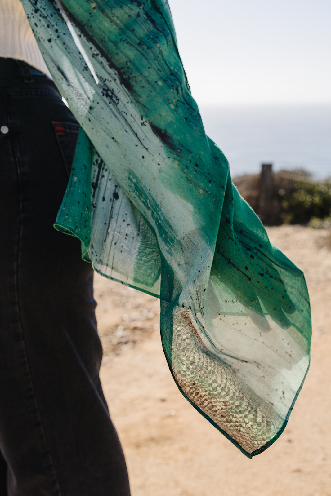Bamboo Printed Modal Hijab - Green Hand Painted Strokes