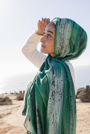 Bamboo Printed Modal Hijab - Green Hand Painted Strokes