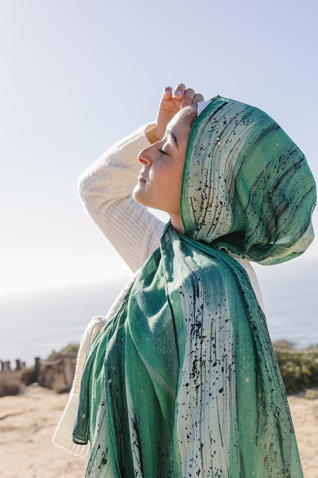 Bamboo Printed Modal Hijab - Green Hand Painted Strokes