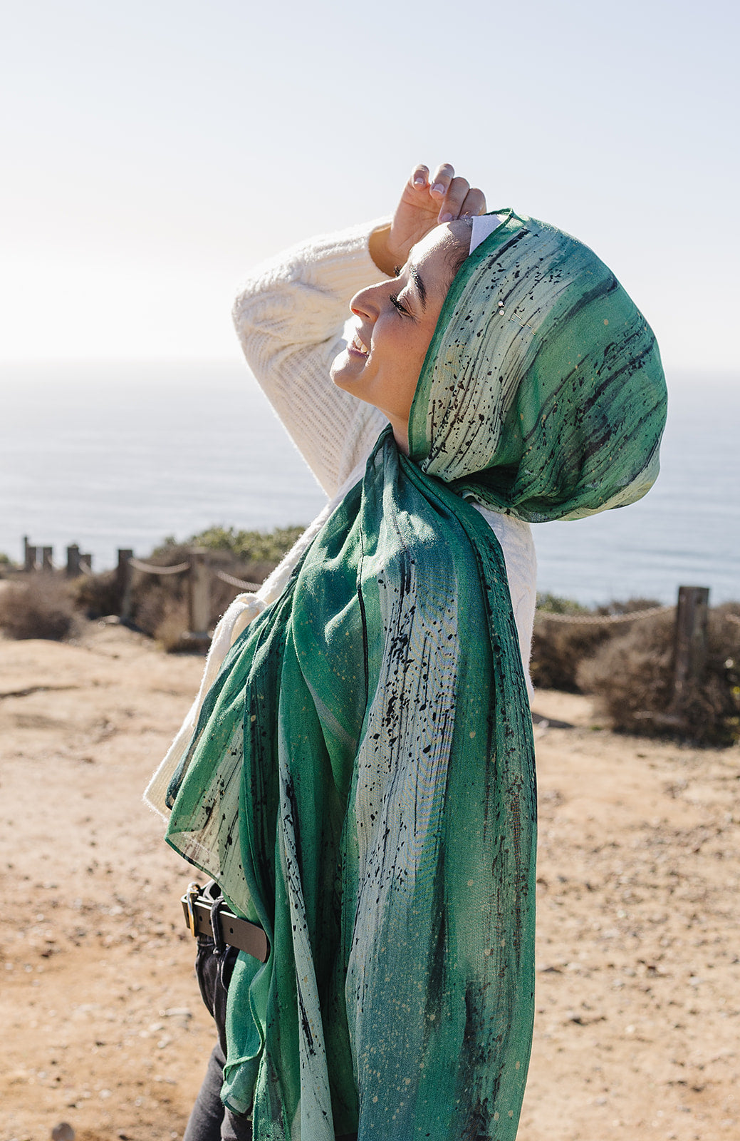 Bamboo Printed Modal Hijab - Green Hand Painted Strokes