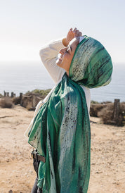 Bamboo Printed Modal Hijab - Green Hand Painted Strokes