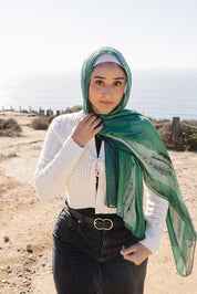 Bamboo Printed Modal Hijab - Green Hand Painted Strokes