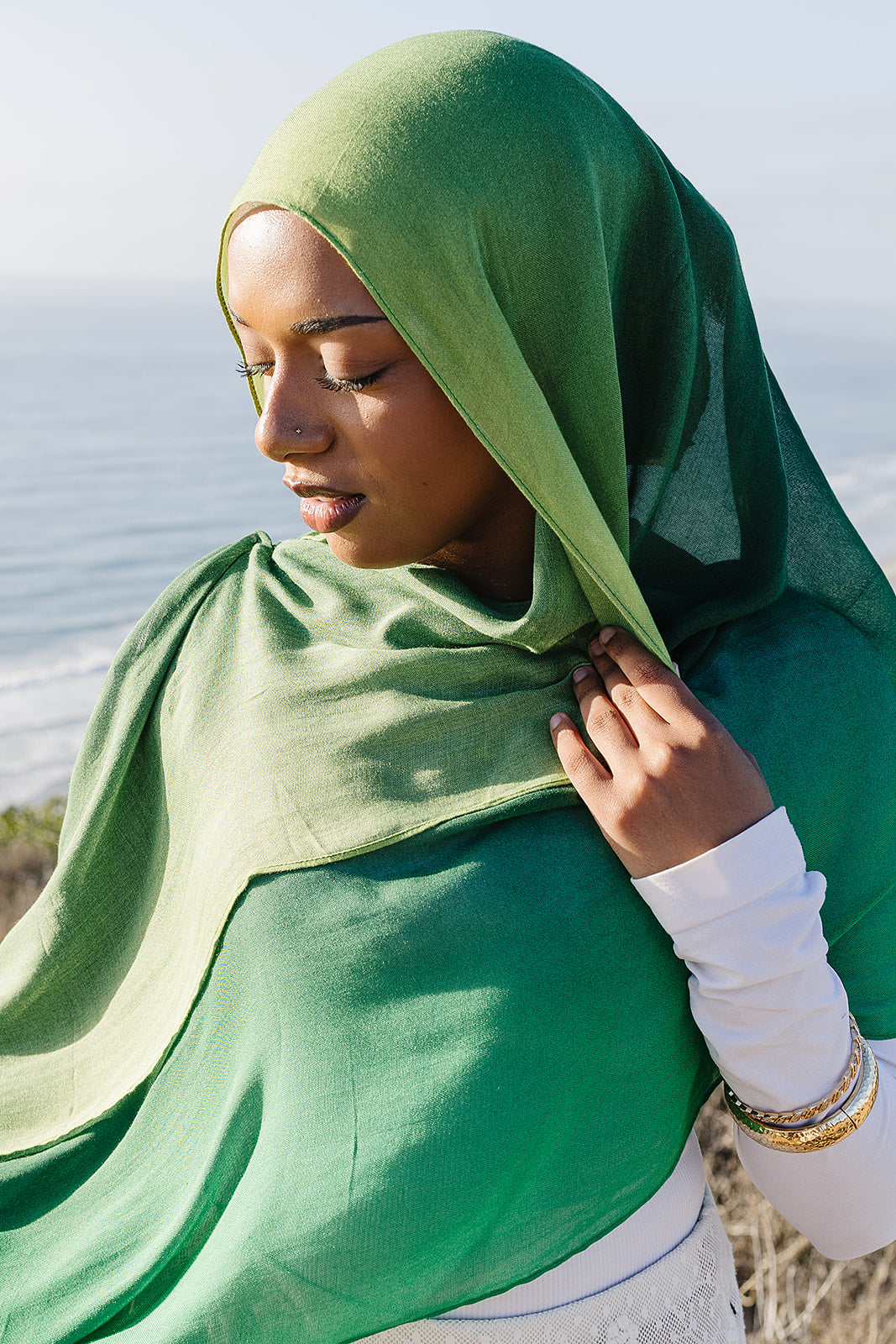 Bamboo Printed Modal Hijab - Green Ombre