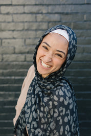 Bamboo Printed Modal Hijab - Leopard Charcoal