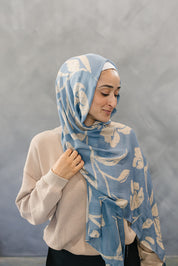 Bamboo Printed Modal Hijab - Garden Florals Blue