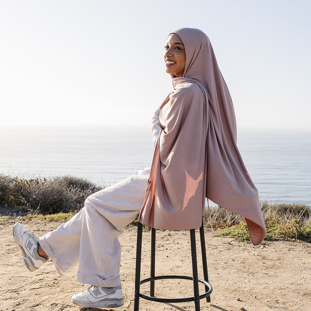 Wheat jersey hijab scarf - front view