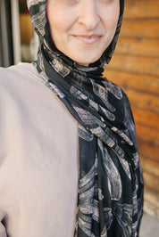 Bamboo Printed Modal Hijab - Pacific Palms Charcoal