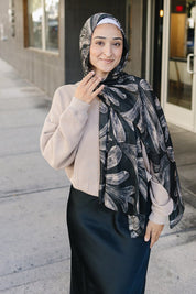 Bamboo Printed Modal Hijab - Pacific Palms Charcoal