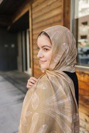 Bamboo Printed Modal Hijab - Pacific Palms Camel