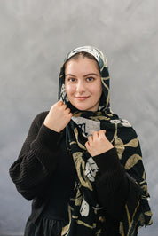 Bamboo Printed Modal Hijab - Garden Florals Black