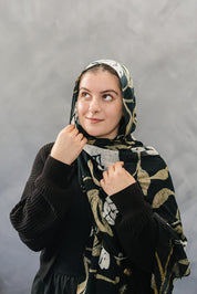 Bamboo Printed Modal Hijab - Garden Florals Black