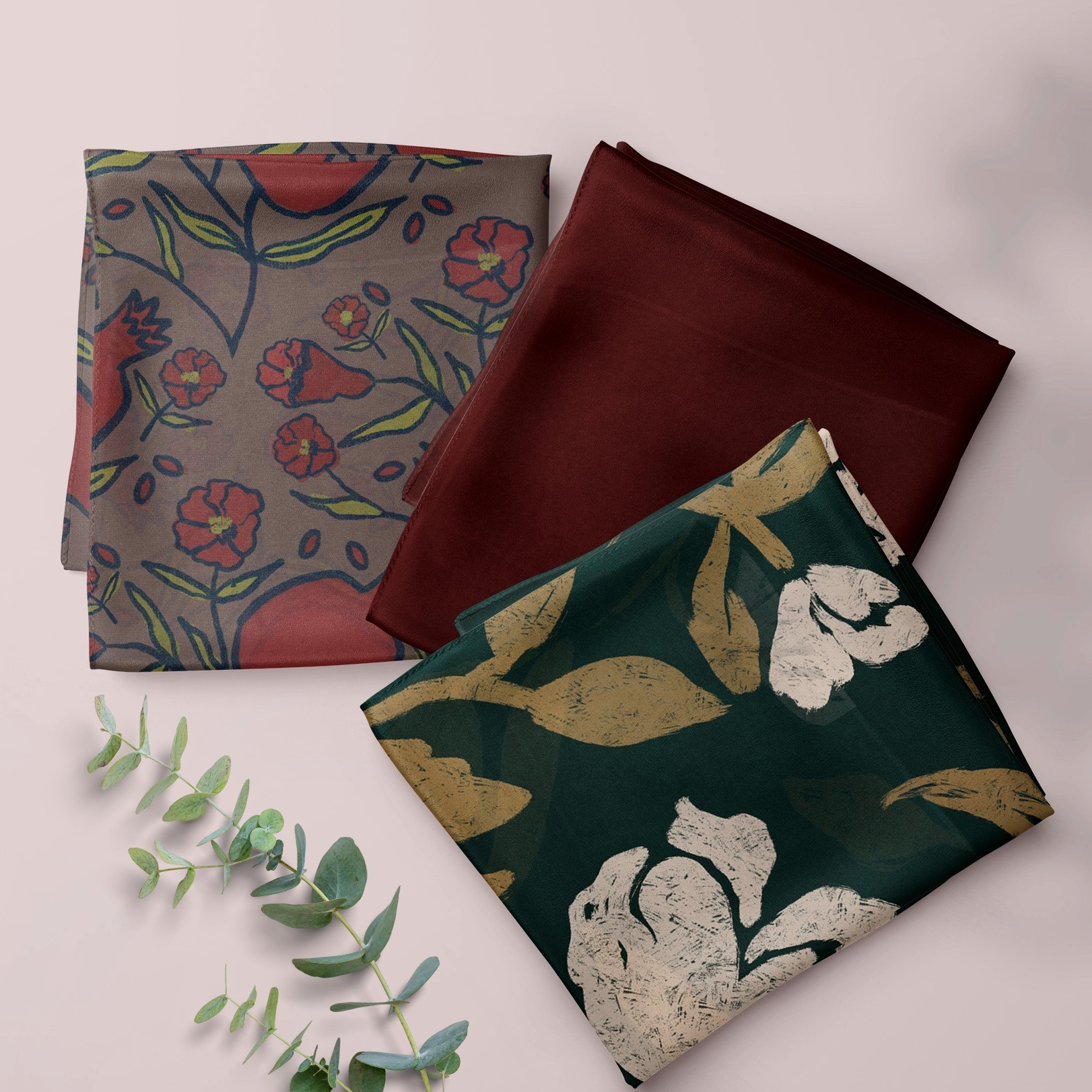 Pomegranate Garden Bundle - printed and premium modal hijab scarves collage