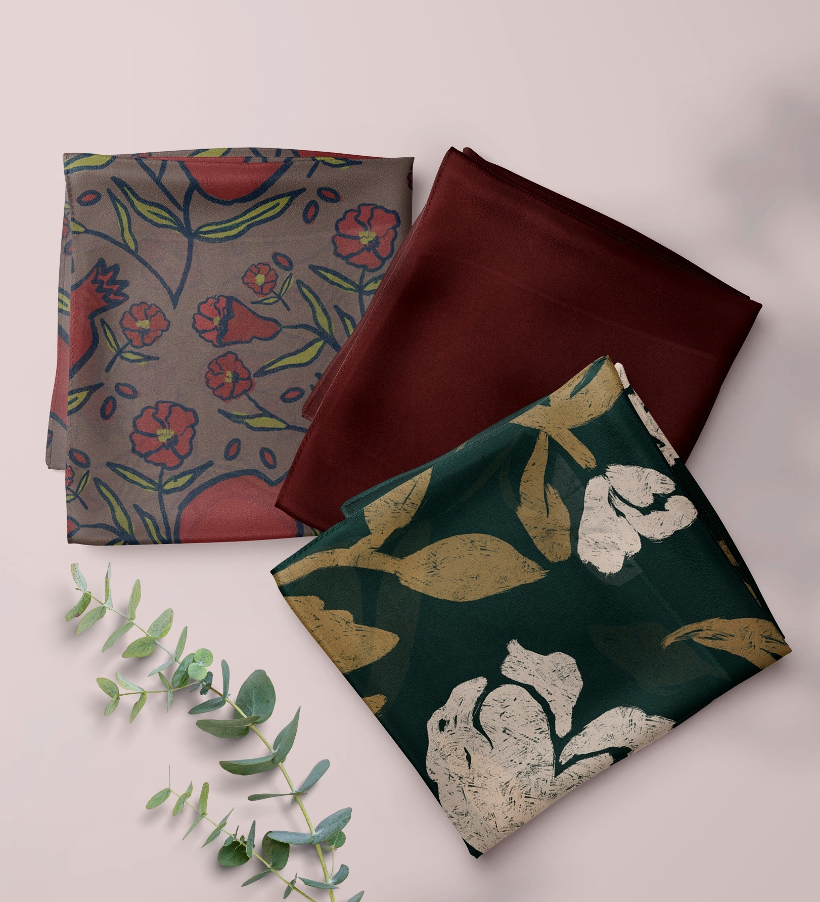 Pomegranate Garden Bundle - printed and premium modal hijab scarves collage