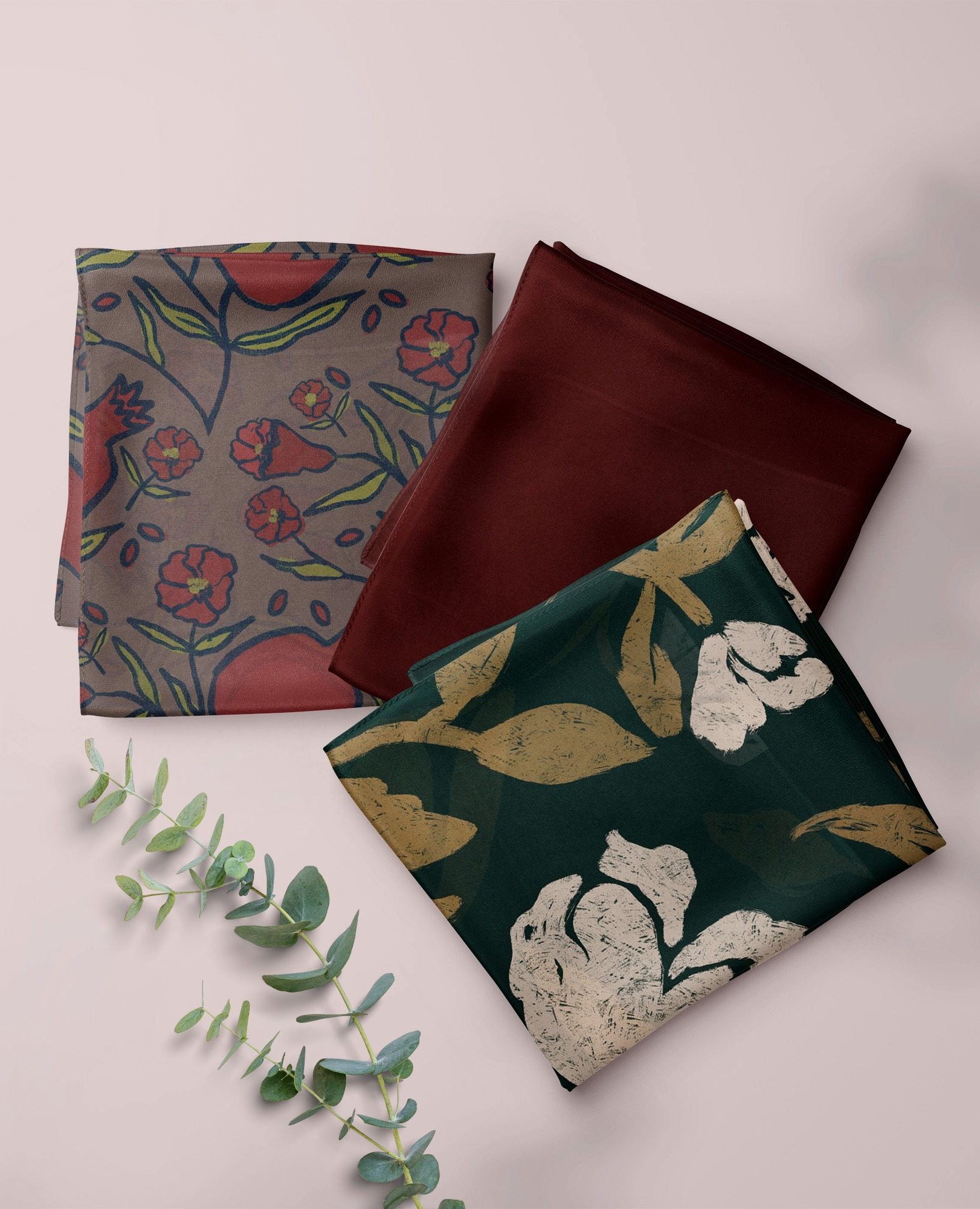 Pomegranate Garden Bundle - printed and premium modal hijab scarves collage